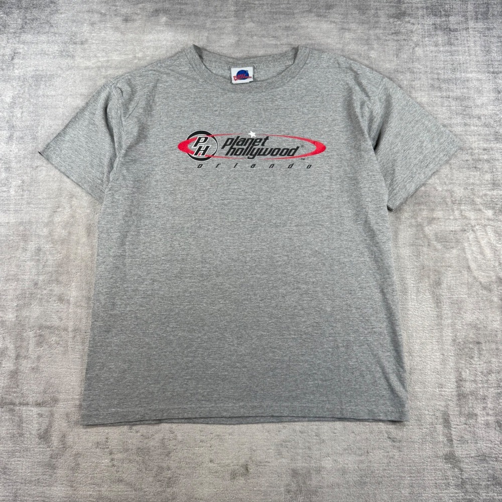 Planet Hollywood Shirt Mens Large Grey Spell Out Orlando Vintage 90s Movie